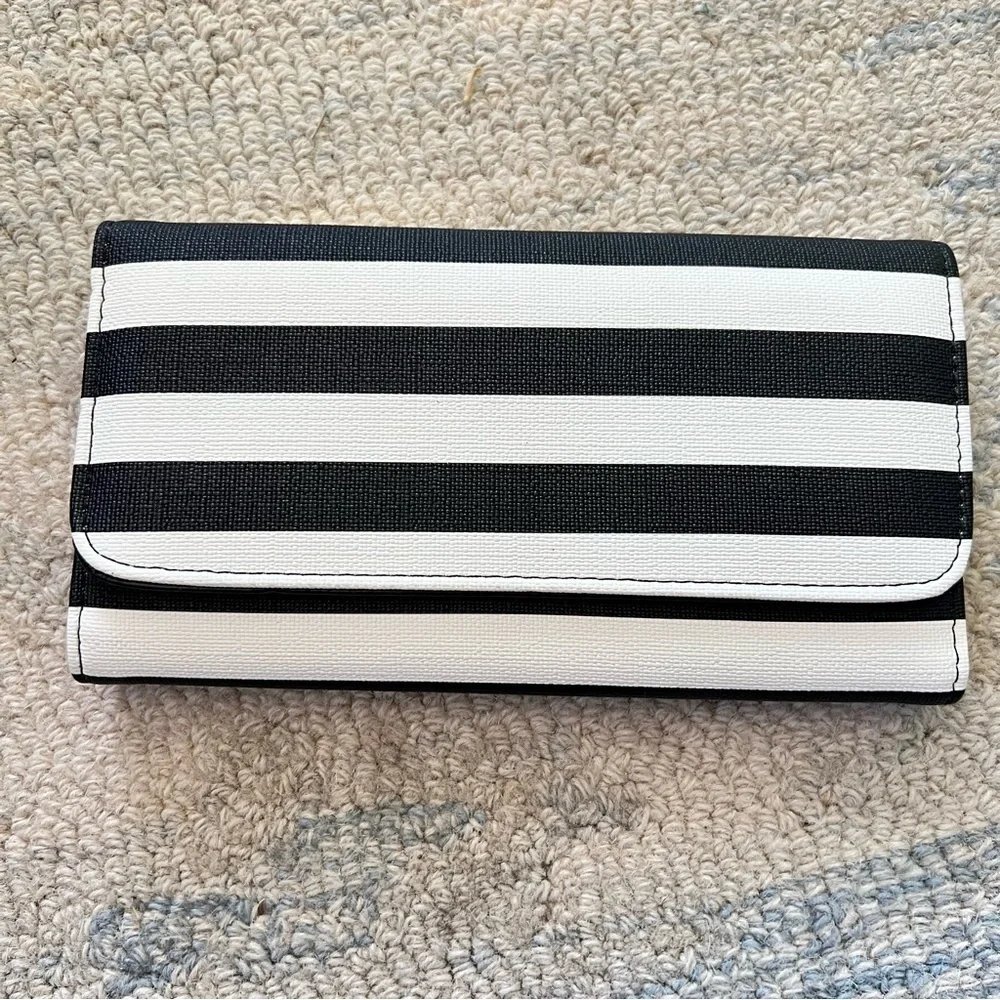 Kut From The Cloth Wallet BLACK WHITE Striped Slim Vegan Tri-fold NWOT